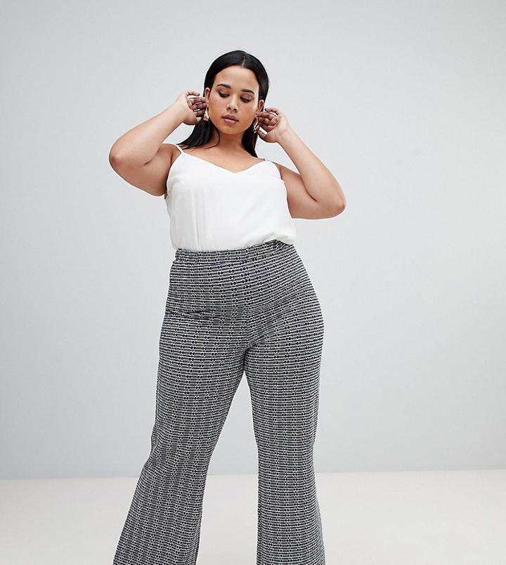 Asos Design Curve 70s Geo Jacquard Flare Pants - Multi