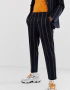 Asos Design Skinny Crop Suit Pants In Navy Wide Stripe - Navy