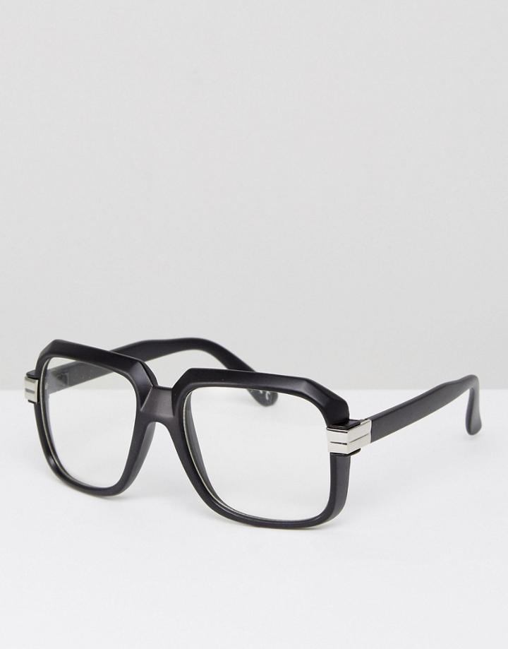 Asos Navigator Glasses In Matte Black With Clear Lens - Black