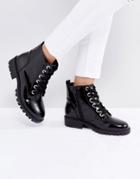 London Rebel Lace Up Silver Eyelet Ankle Boot - Black