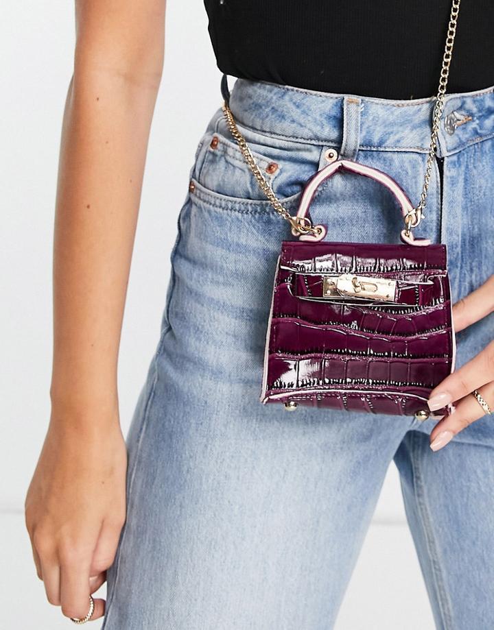Truffle Collection Micro Mini Croc Grab Bag With Chain In Purple