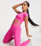 Asyou Tie Waist Set Legging In Hot Pink