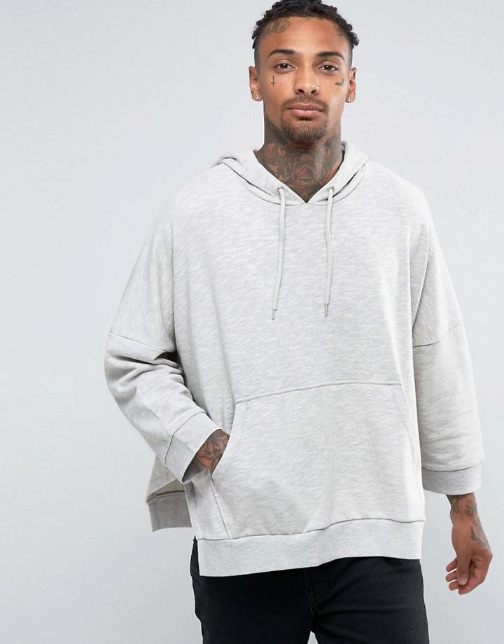 Asos Oversized Textured Hoodie With Side Splits - Gray