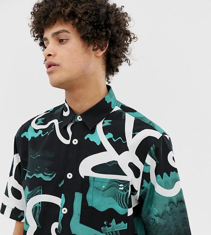Crooked Tongues Oversized Short Sleeve Shirt With Abstract Print-black