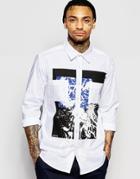 Hero's Heroine Shirt In Paint Remix Print In Regular Fit - White