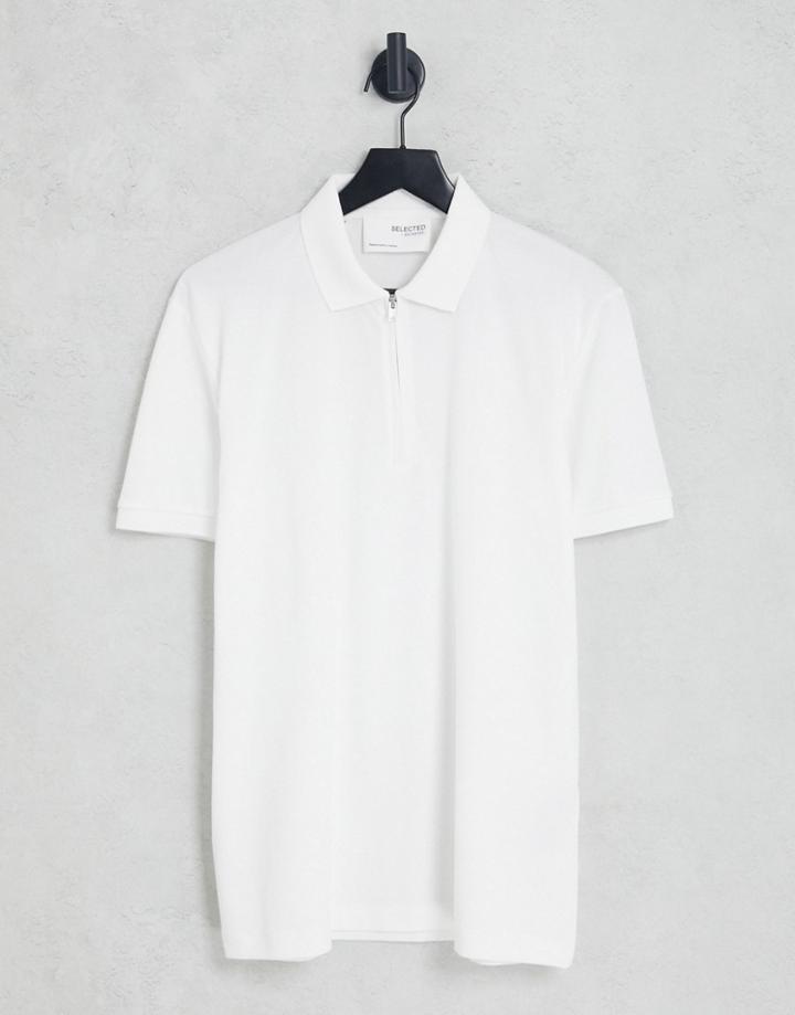 Selected Homme Zip Polo In White