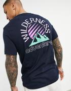 Asos Design T-shirt In Navy Organic Cotton With Mountain Back Print