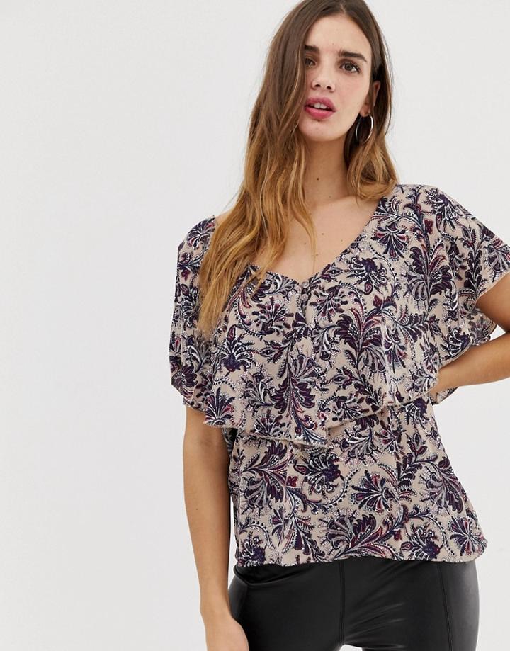 Qed London Floral Top With Frill Overlay-multi