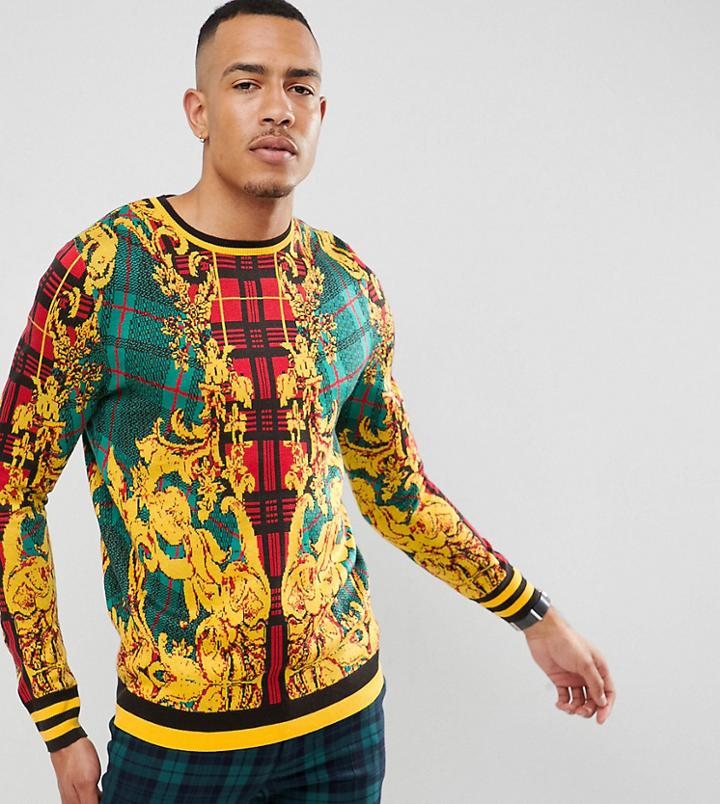 Asos Design Tall Knitted Sweater With All Over Design - Multi