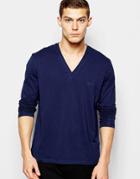 Hugo Boss Long Sleeve Tops In V Neck In Regular Fit - Navy