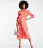 Nobody's Child Maternity Frill Midi Tea Dress In Red Heart Print-pink