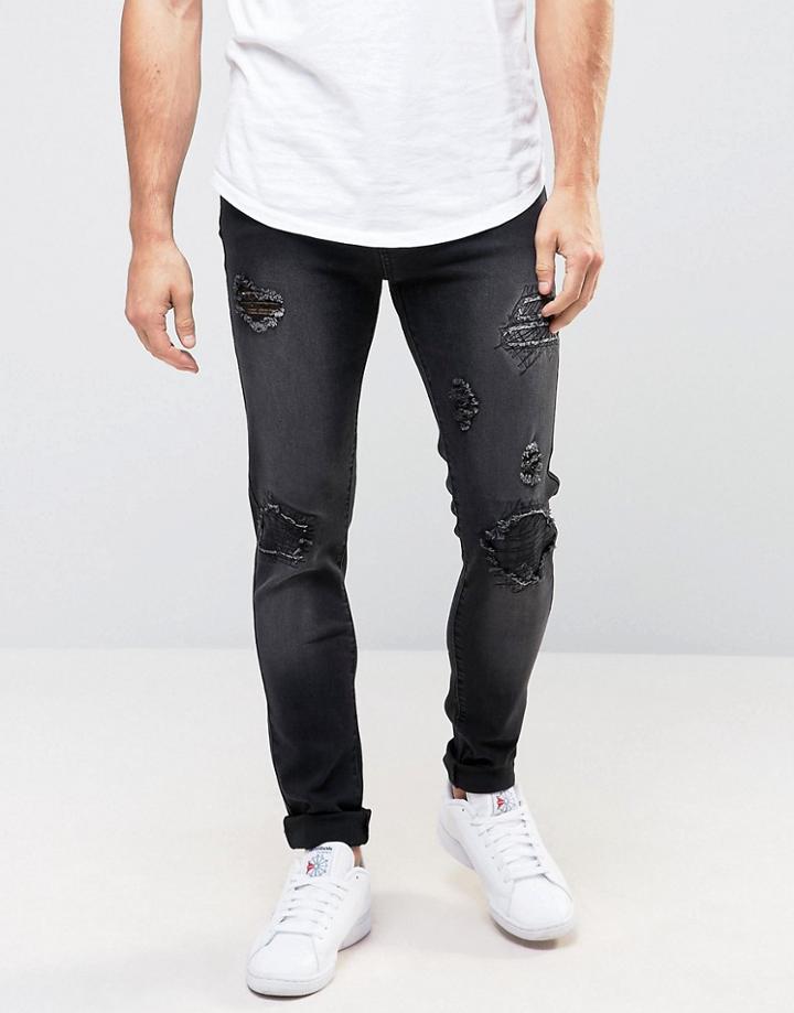 Liquor & Poker Black Patch Behind Patch Skinny Jeans - Black