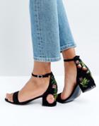 Steve Madden Inca Suede Embroidered Mid Heeled Sandals - Black