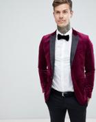 Gianni Feraud Premium Skinny Fit Velvet Blazer With Satin Collar - Red