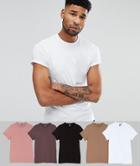 Asos Tall Crew Neck T-shirt With Roll Sleeve 5 Pack Save - Multi