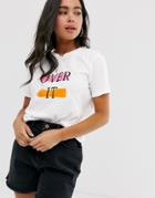 Asos Design T-shirt With Over It In Bright Motif In Organic Cotton - White