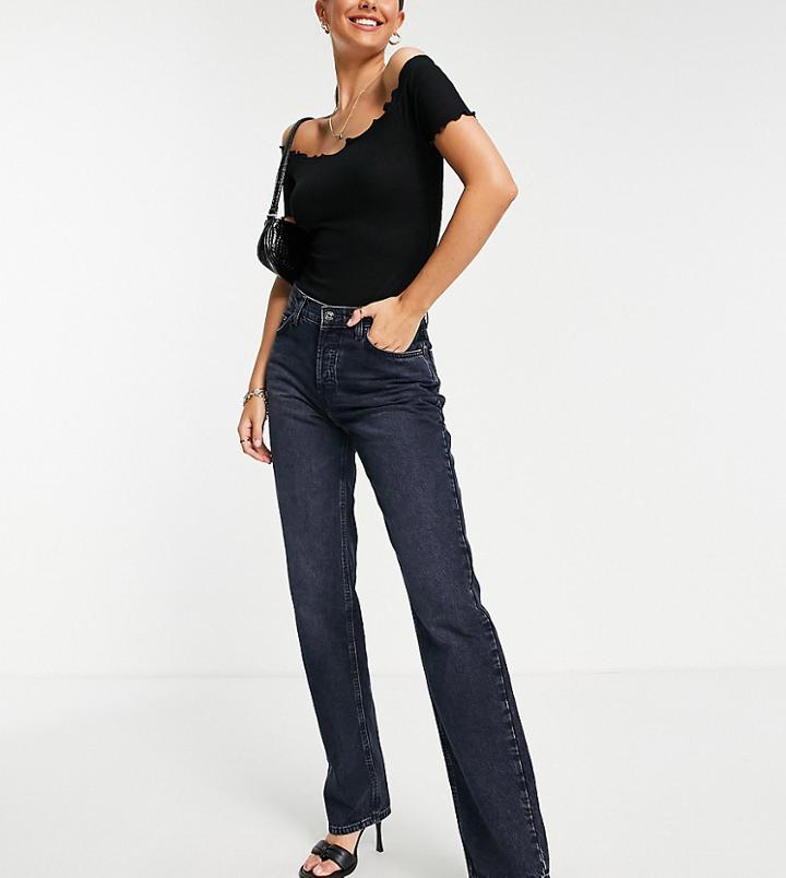 Asos Design Tall Low Rise Straight Leg Jeans In Blue Black Wash
