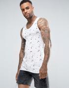 Asos Longline Extreme Muscle Tank With Splatter Print - White