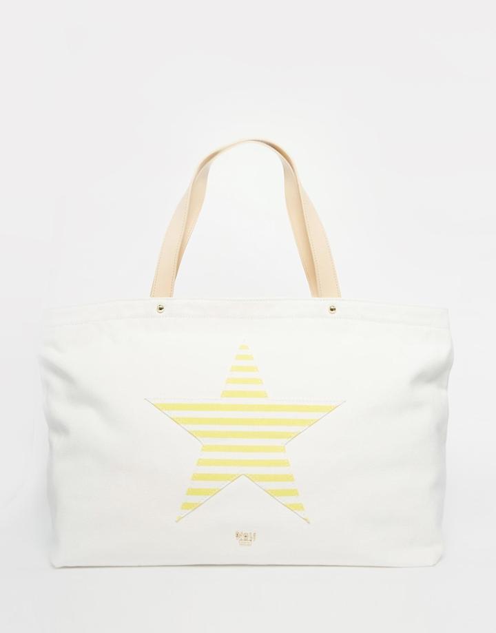 Nali Canvas Beach Bag With Star - White