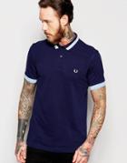 Fred Perry Polo Shirt With Bomber Collar Stripe Slim Fit - Carbon Blue