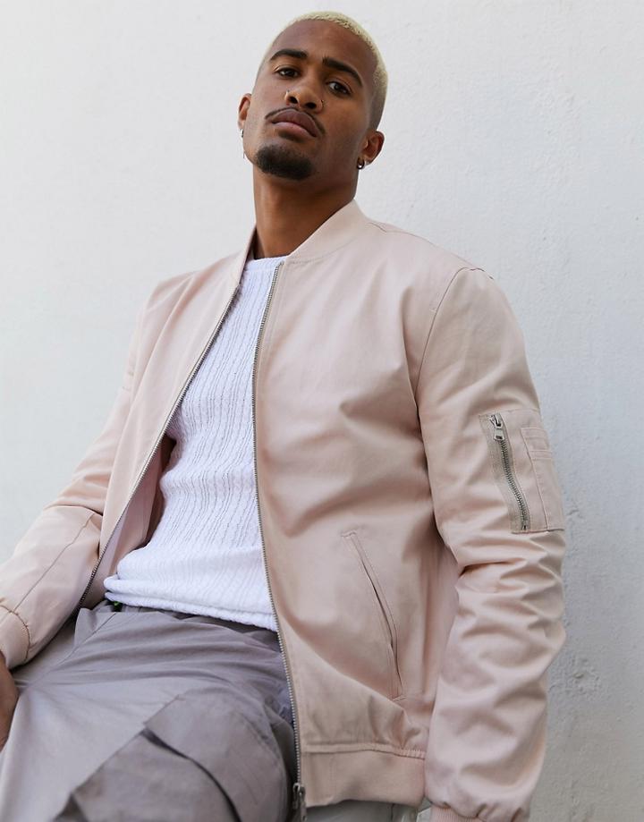 Asos Design Bomber Jacket With Ma1 Pocket In Pink