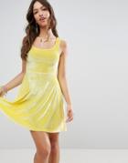 Asos Skater Dress In Velvet - Yellow
