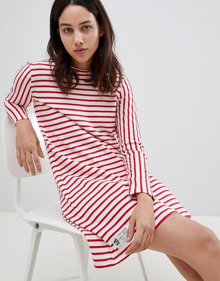 Mads Norgaard Signature Striped Dress In Organic Cotton - Red