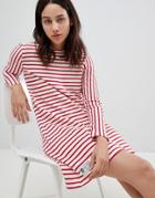 Mads Norgaard Signature Striped Dress In Organic Cotton - Red