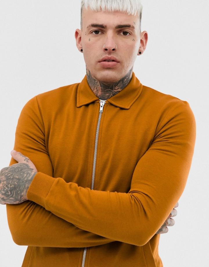 Asos Design Muscle Harrington Jersey Jacket In Dark Orange - Brown
