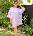 Asos Design Curve Oversized T-shirt Dress With Pocket Floral Embroidery In Lilac-purple