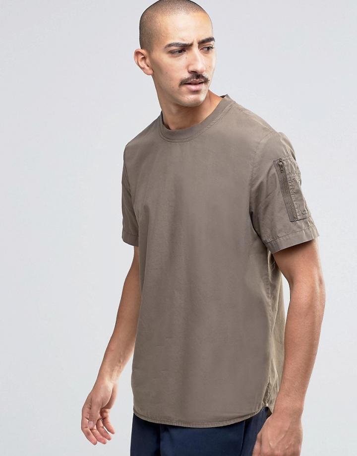 Asos Short Sleeve Mlitary Shirt With Sleeve Pocket In Khaki In Regular Fit - Khaki