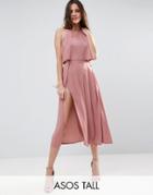 Asos Tall Crop Top Wrap Split Midi Dress - Pink