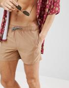 Asos Swim Shorts In Brown With Stripe Drawcord Short Length - Brown