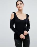 Asos Top With Cold Shoulder And Scoop Neck In Clean Rib - Black