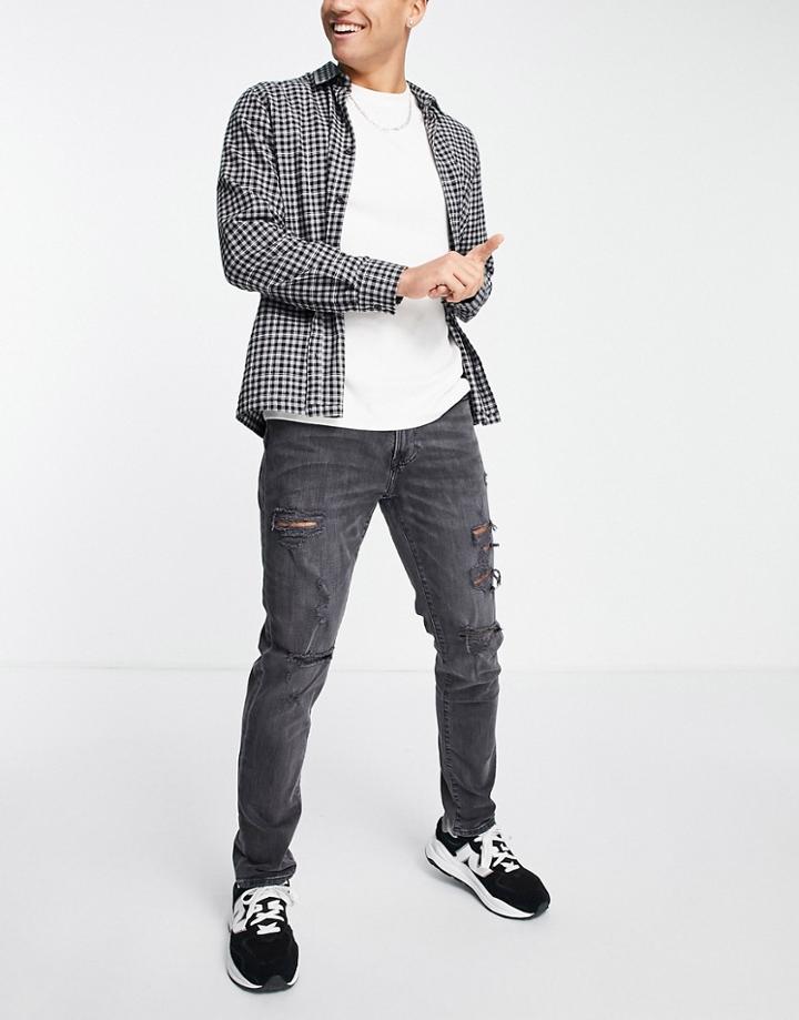 Abercrombie & Fitch Athletic Skinny Fit Distressed Jeans In Washed Black