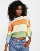 Cotton: On Cotton Cropped Sweater In Rainbow Stripe Print-multi