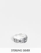Asos Design Sterling Silver Vintage Inspired Band Ring With Fleur De Lis