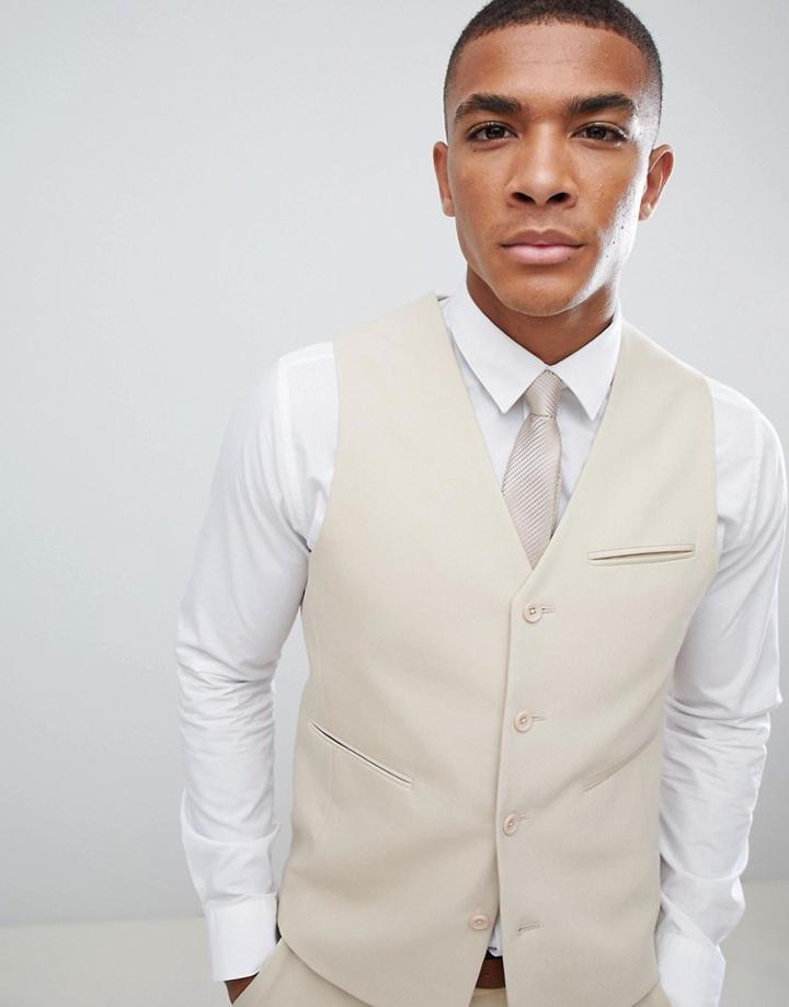 Asos Wedding Skinny Suit Vest In Stone - Stone