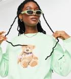 Daisy Street Relaxed Sweatshirt With Bear Print-green