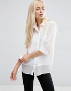 Asos Sheer & Solid Crepe Blouse - Ivory