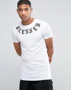 Asos Longline Muscle T-shirt With Blessed Yoke Print - White