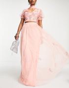 Maya Ditsy Floral Embellished Lehenga Maxi Skirt In Blush-pink