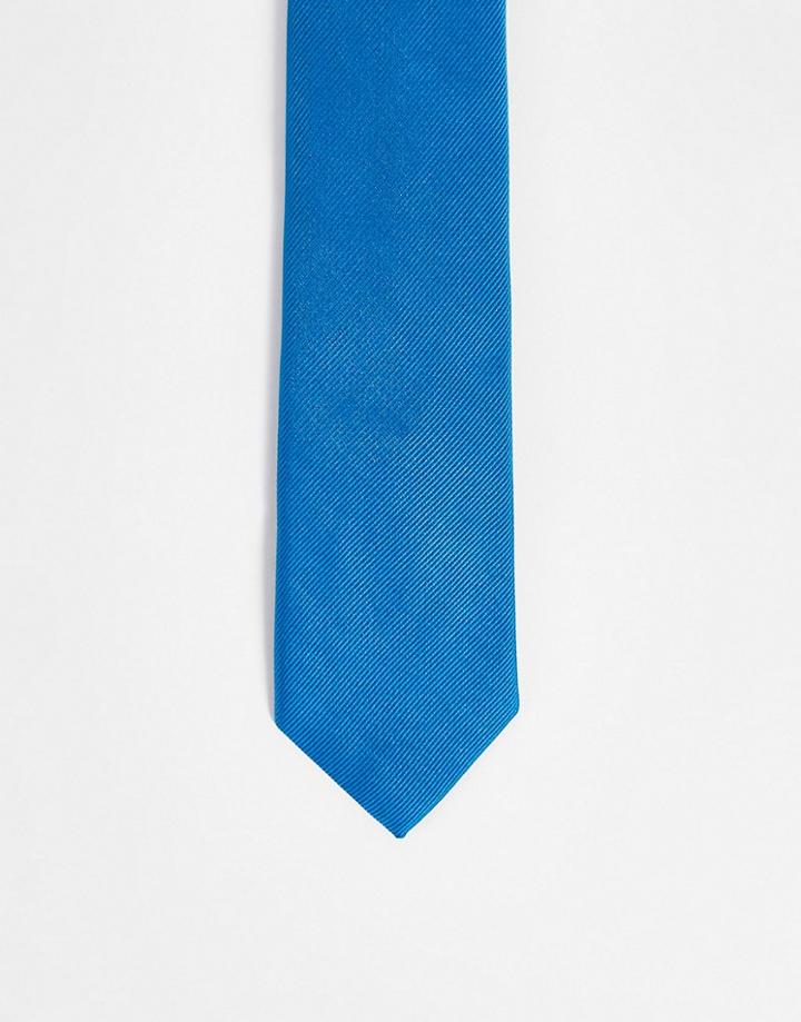 River Island Diagonal Twill Tie In Bright Blue