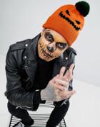 Asos Halloween Beanie With Pumpkin Design - Orange