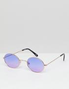 Asos Round Sunglasses In Gold Metal With Purple Lens - Gold