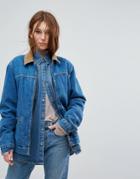 Wrangler Stranger Things Denim Jacket With Cord Collar - Blue