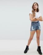 Signature 8 Denim Shorts With Rips - Blue