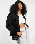Asos Design Organic Cotton Blend Denim Jacket With Sherpa Lining In Washed Black