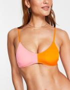 Monki Color Block Bikini Top In Pink And Orange-multi