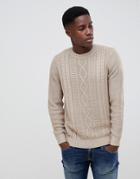 New Look Cable Knit Sweater In Beige - White